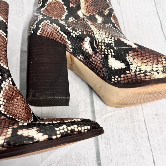 Nine West Ankle Pointy Toe Heels Boots size 7.5M Faux Snake Skin Brown Textured - Picture 7 of 14